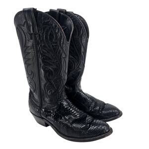 Vintage Laredo Black 13" Python Snakeskin Cowboy Western Boot Mens 8 EE W 10 N